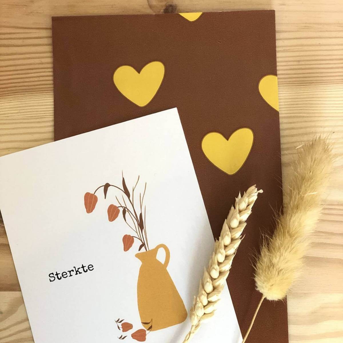 cadeauzakjes bruin met gele hartjes