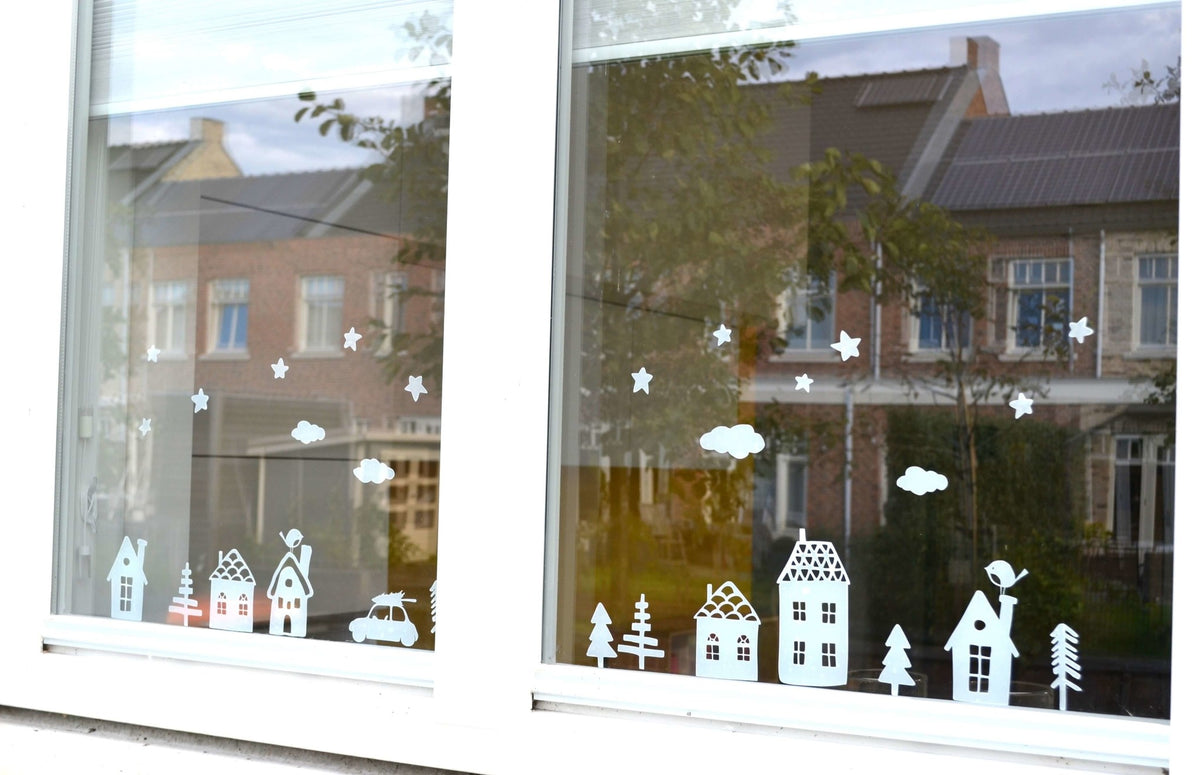 raamsticker kerst huisjes