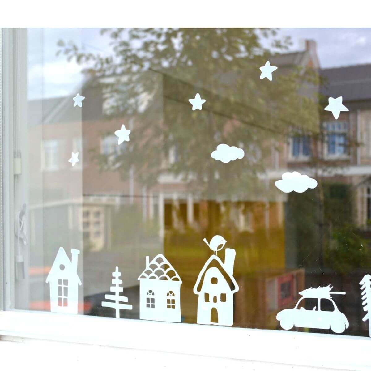 raamsticker kerst huisjes