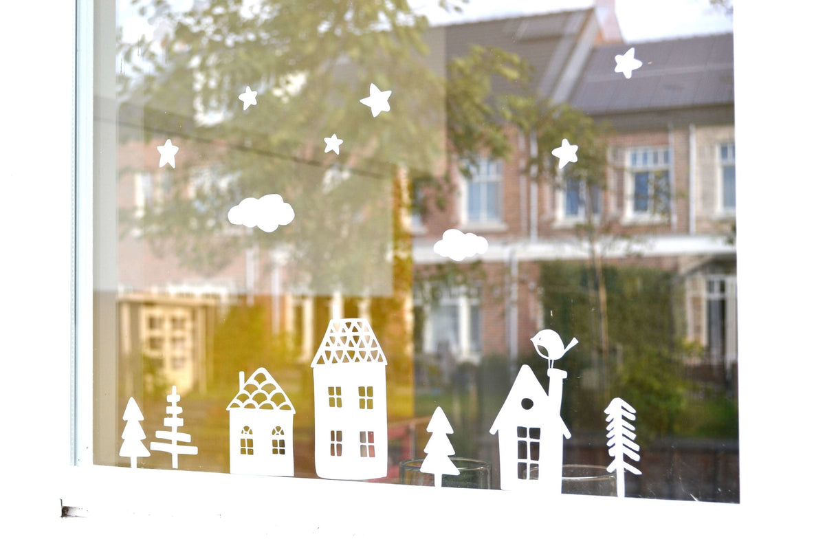 raamsticker kerst met huizen