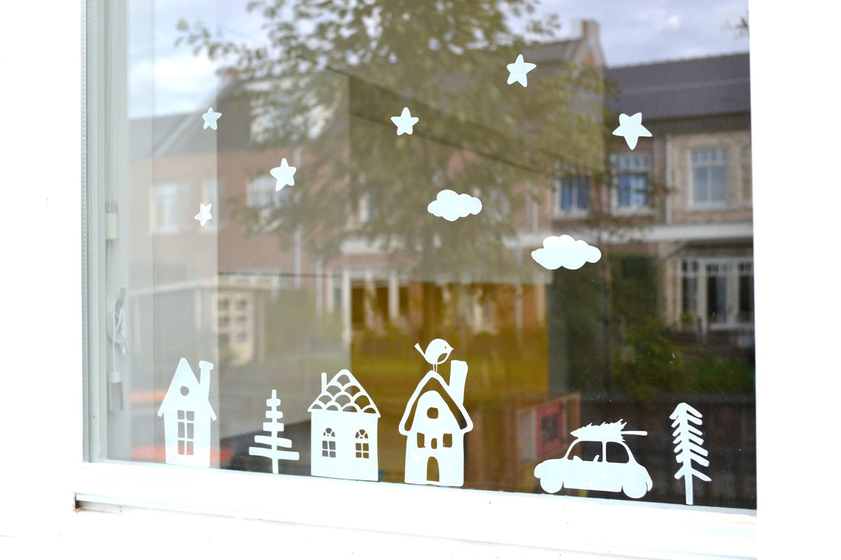 raamsticker kerst met huisjes