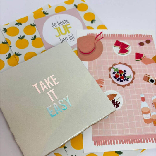 Tegeltje met tekst take it easy voor vakantie